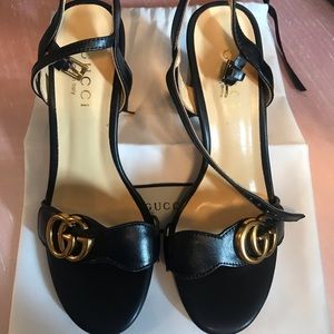 New GG heeled Sandals black leather Marmont